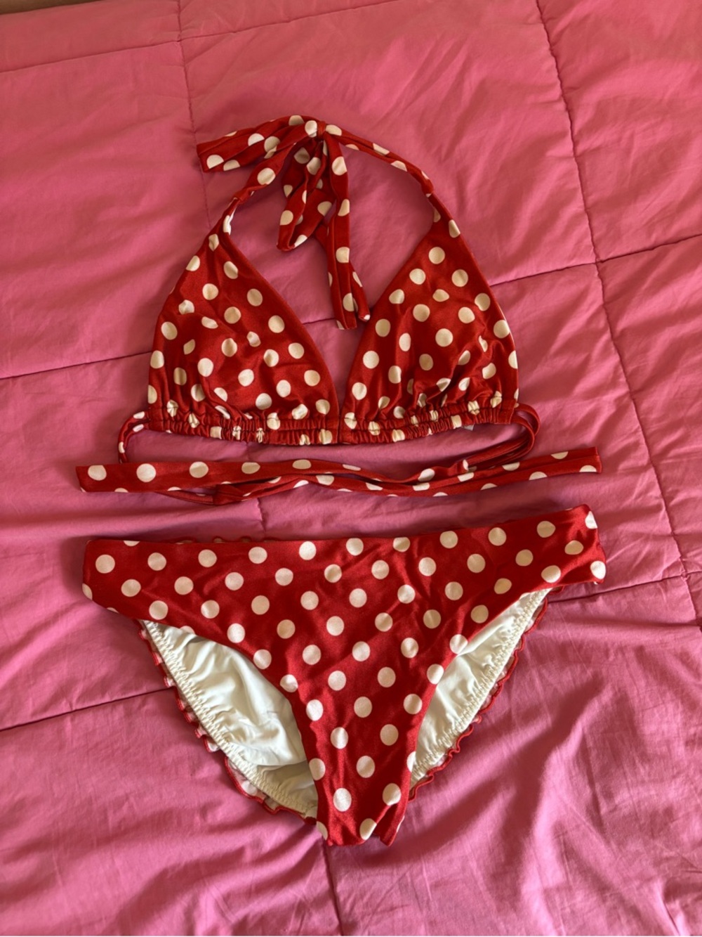 Luli Fama Red and White/Cream Polka Dot Bikini